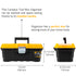 Plastic Toolbox, 13-inch Portable Plastic Tool Box with Metallic Clutch, Small Tool Box Tool Organizer with Extra Storage Tray for Home Tools, Nails and Pins, Black-Yellow
